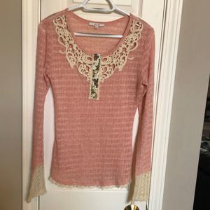 Miss Me Pink Lace Trim Top